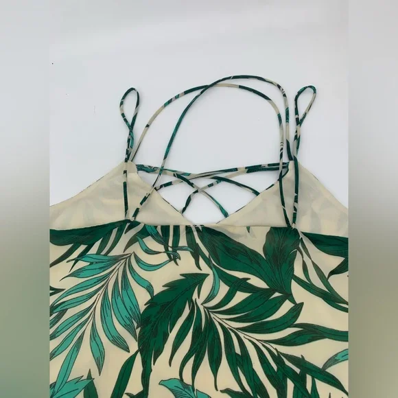 Japna Tan & Green Tropical Leaf Crisscross Tank Top size Medium - Picture 4 of 5